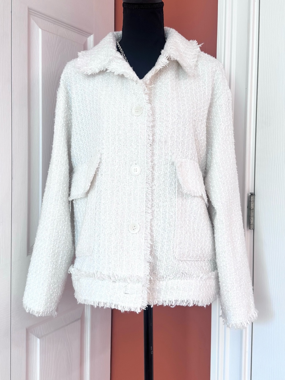 FOREVER 21 ~ Cream Tweed Collared Long Sleeve Fully Lined Blazer size S/M